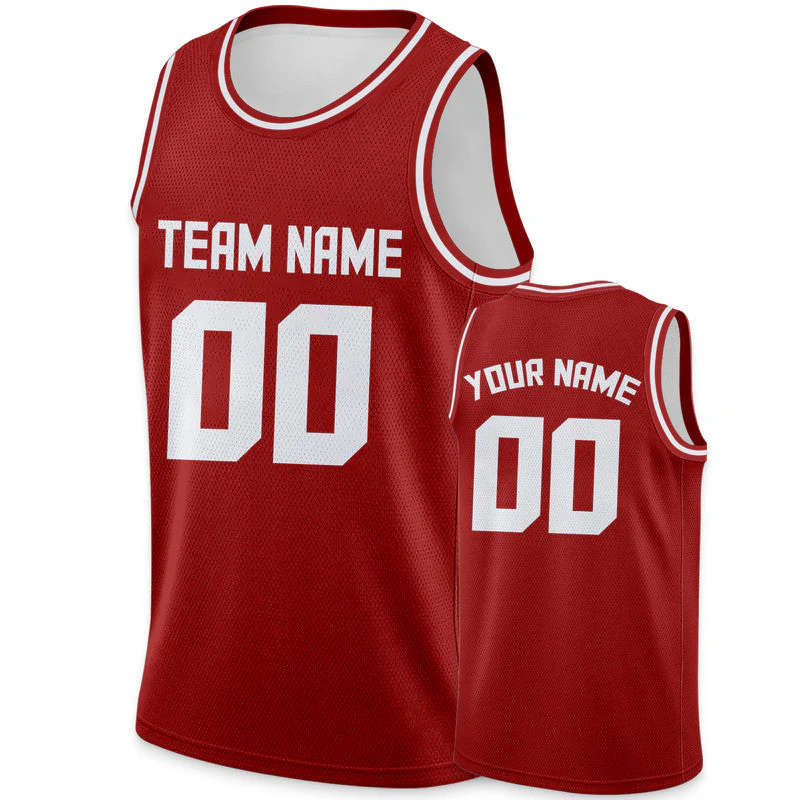 Custom Red White Round Neck Rib-Knit Basketball Jersey