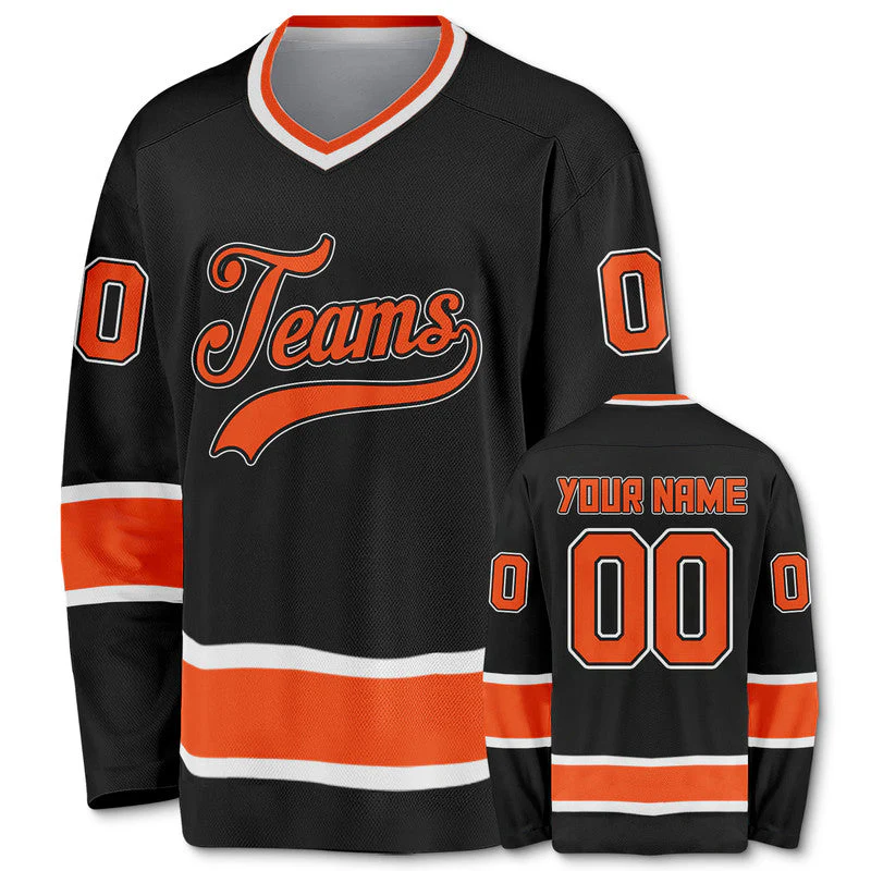Custom Black Orange-White Authentic Hockey Jersey