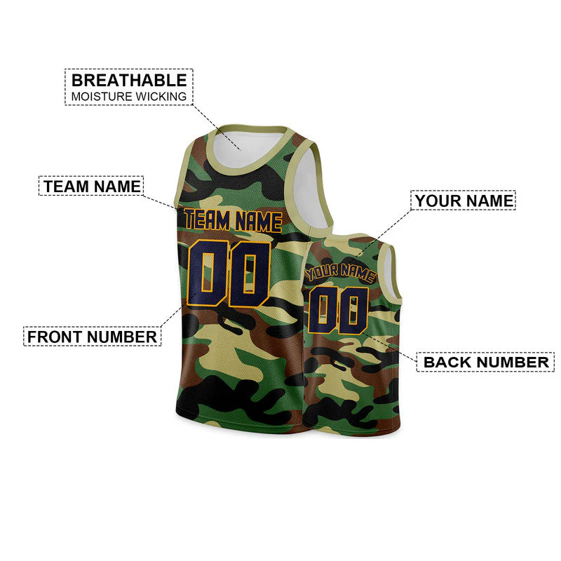 Custom Camo Navy-Gold Authentic Salute To Service Basketball Jersey