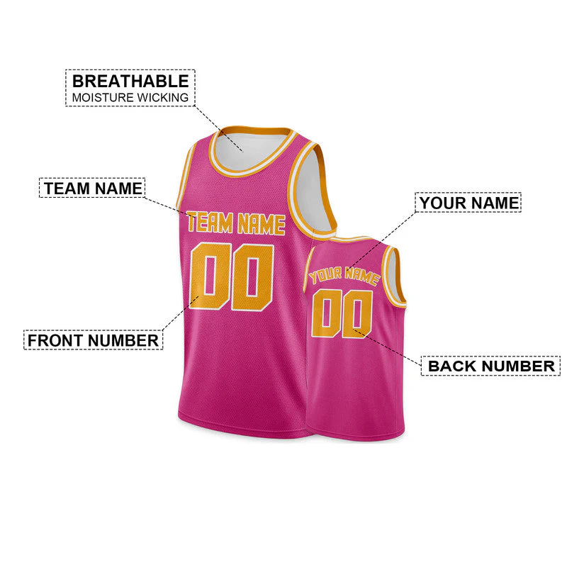 Custom Pink Gold Round Neck Rib-Knit Basketball Jersey