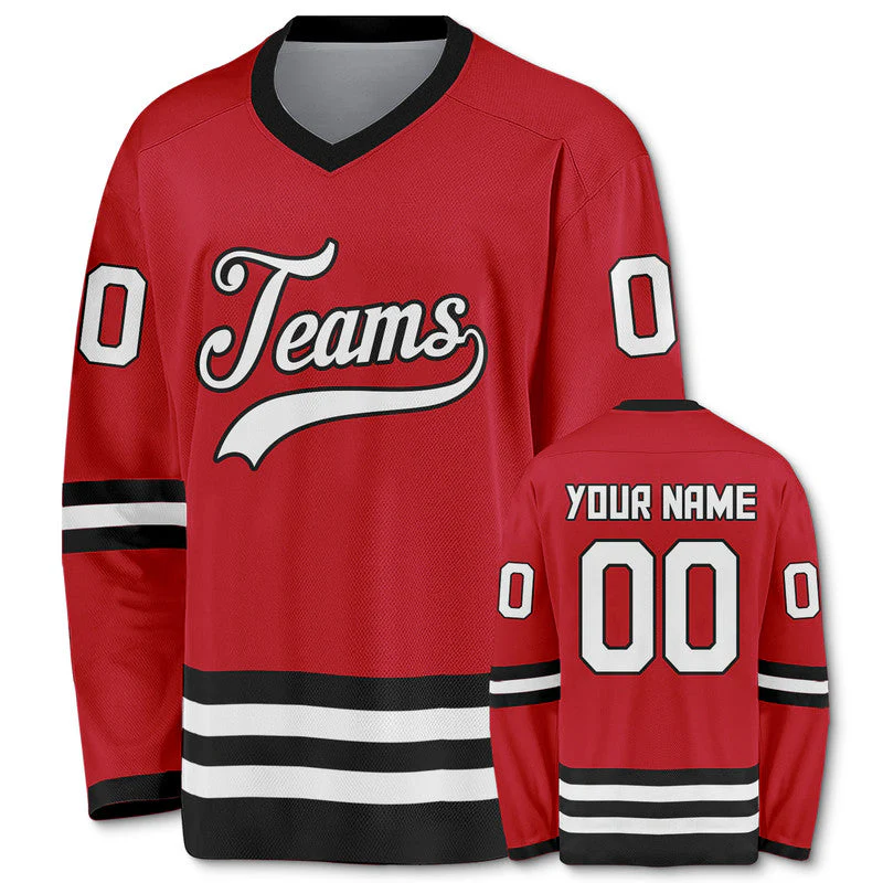 Custom Red White-Black Authentic Hockey Jersey1
