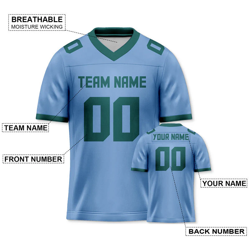 Custom Light Blue Kelly Green Mesh Authentic Football Jersey