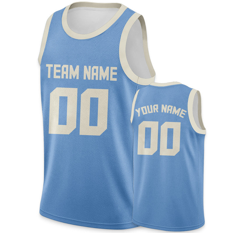 Custom Light Blue Cream Round Neck Rib-Knit Basketball Jersey