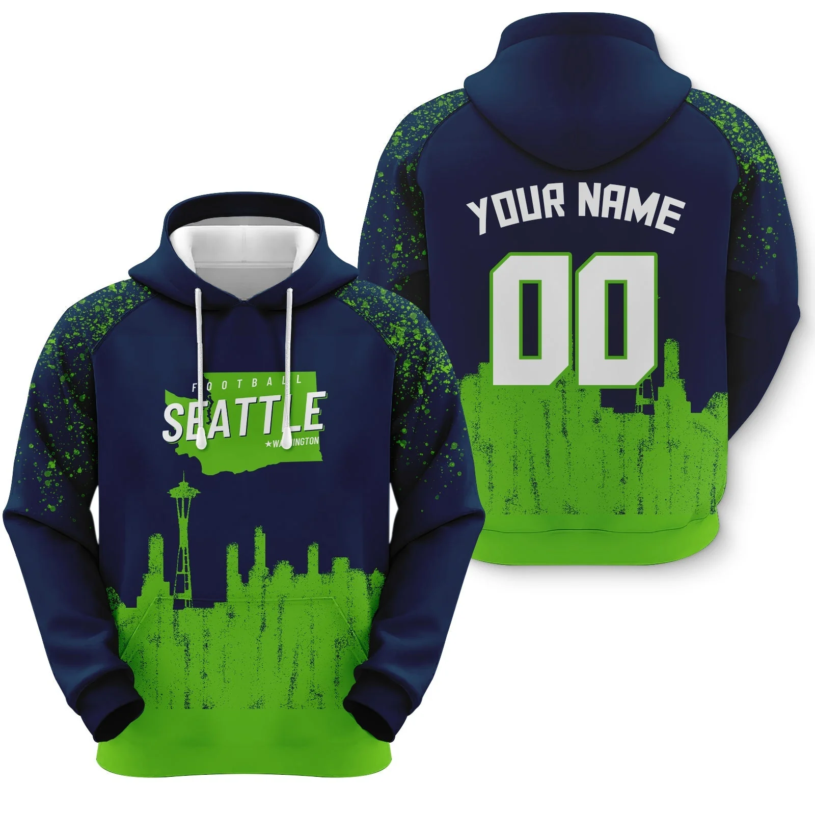 Custom Sports Pullover Sweatshirt Football Graffiti City Map Seattle Fashion Hoodie