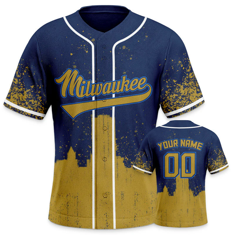Custom 3D Graffiti Navy Gold-White Authentic Baseball Silhouette Jersey