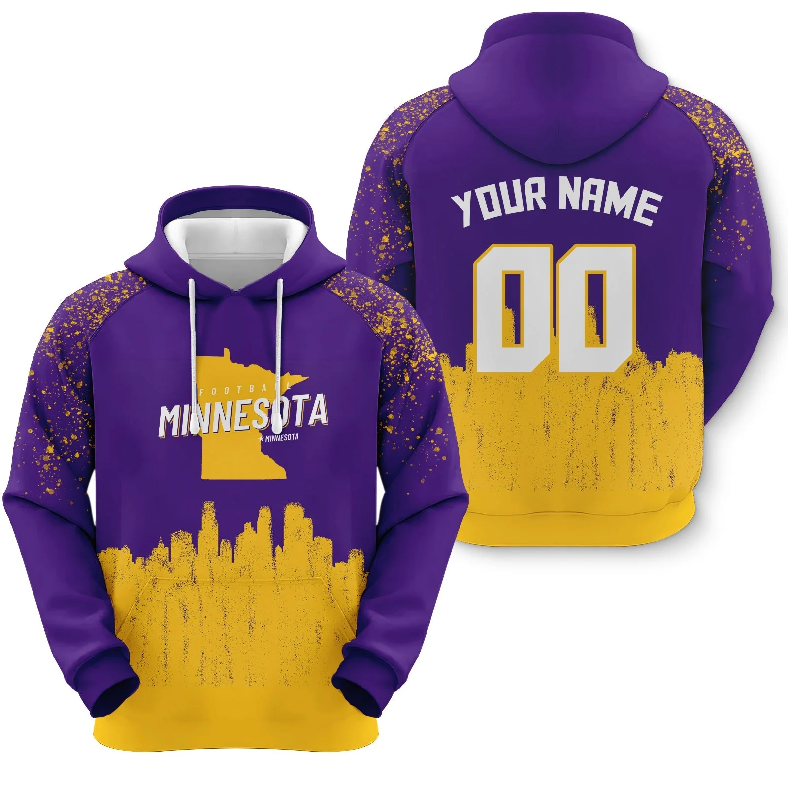 Custom Sports Pullover Sweatshirt Football Graffiti City Map Minnesota Fashion Hoodie
