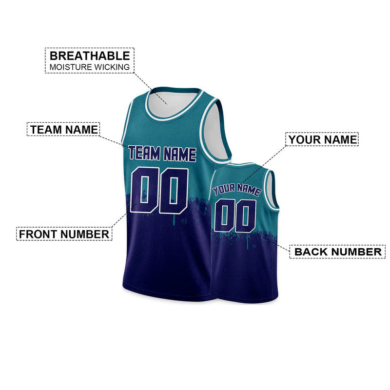 Custom Aqua Purple-White Authentic Spilt Fashion Basketball Jersey