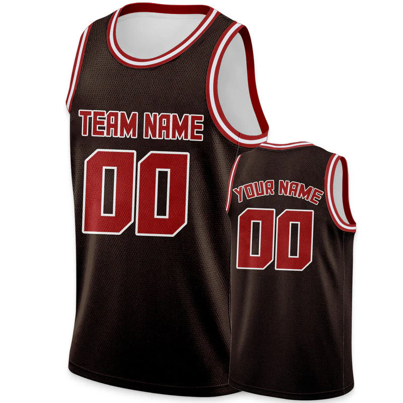 Custom Brown Red Round Neck Rib-Knit Basketball Jersey
