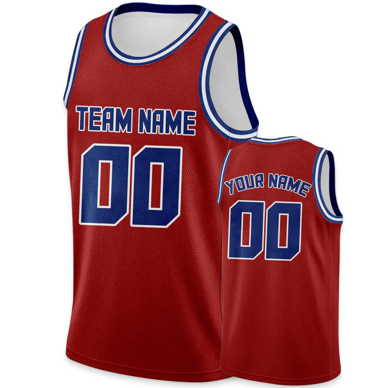 Custom Red Royal Round Neck Rib-Knit Basketball Jersey