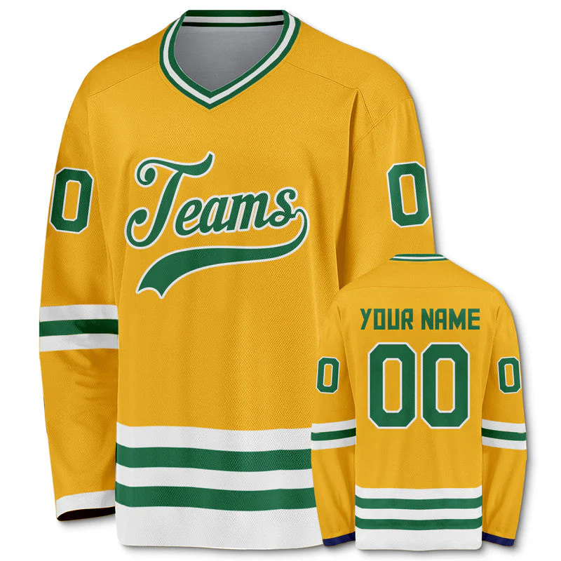 Custom Gold Kelly Green-White Authentic Hockey Jersey1