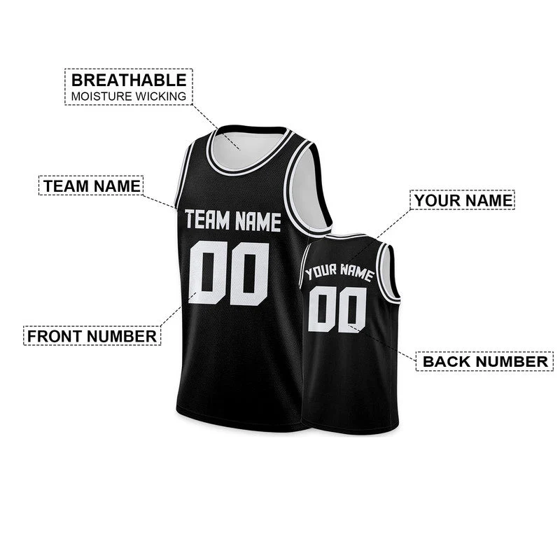 Custom Black White Round Neck Rib-Knit Basketball Jersey