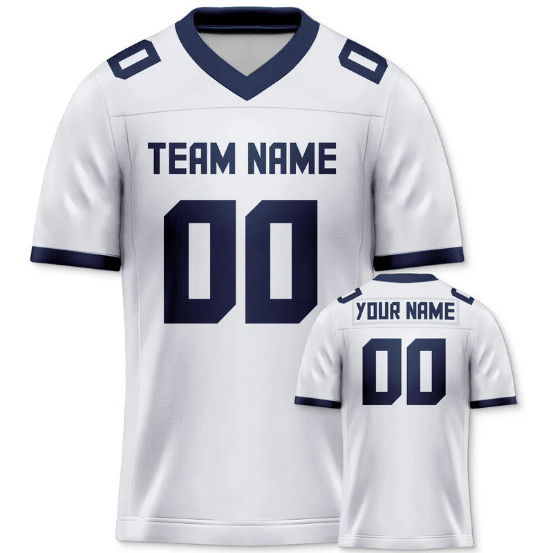 Custom White Navy Mesh Authentic Football Jersey