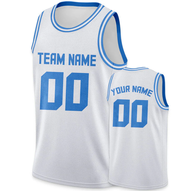 Custom White Powder Blue Round Neck Rib-Knit Basketball Jersey
