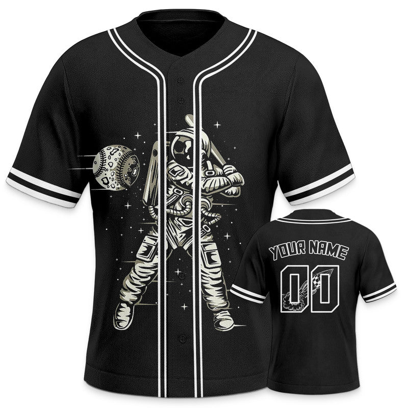 Custom Black White-White 3D Pattern Design Space Authentic Baseball Jersey