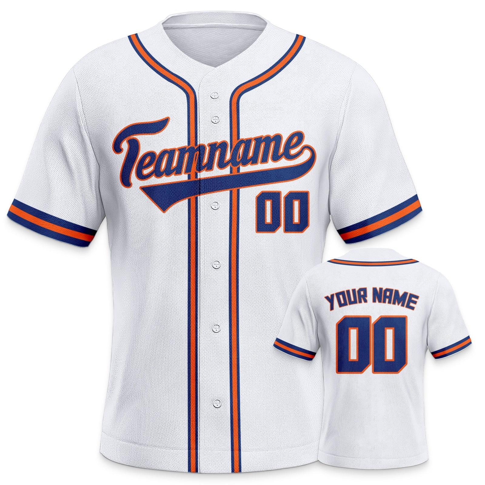 Custom White Blue-Orange Authentic Classic Baseball Jersey