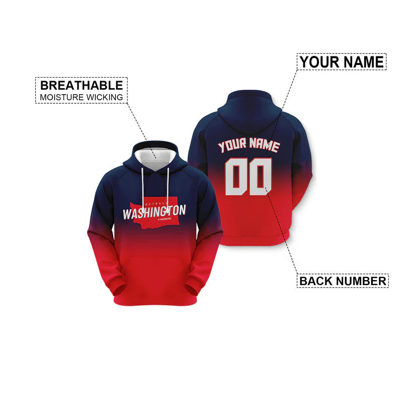 Custom Sports Pullover Sweatshirt Basketball Split State Map Washington Fashion Hoodie