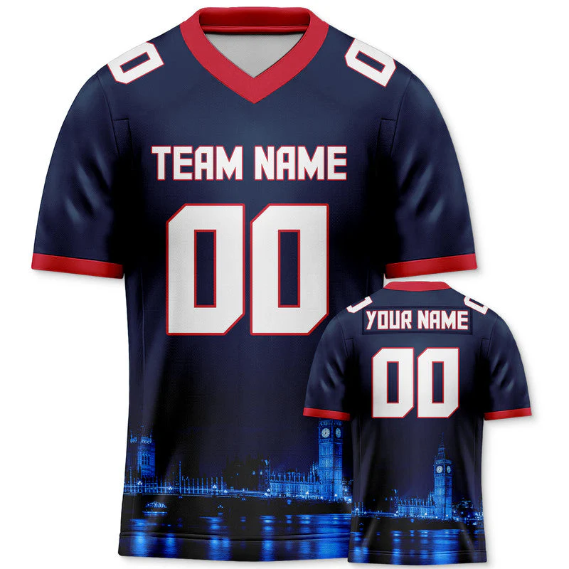 Custom 3D City Night Navy White-Red Authentic Football Silhouette Jersey