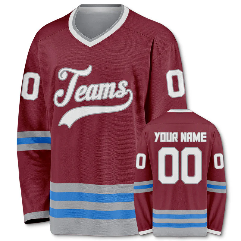 Custom Crimson Gray-Light Blue Authentic Hockey Jersey
