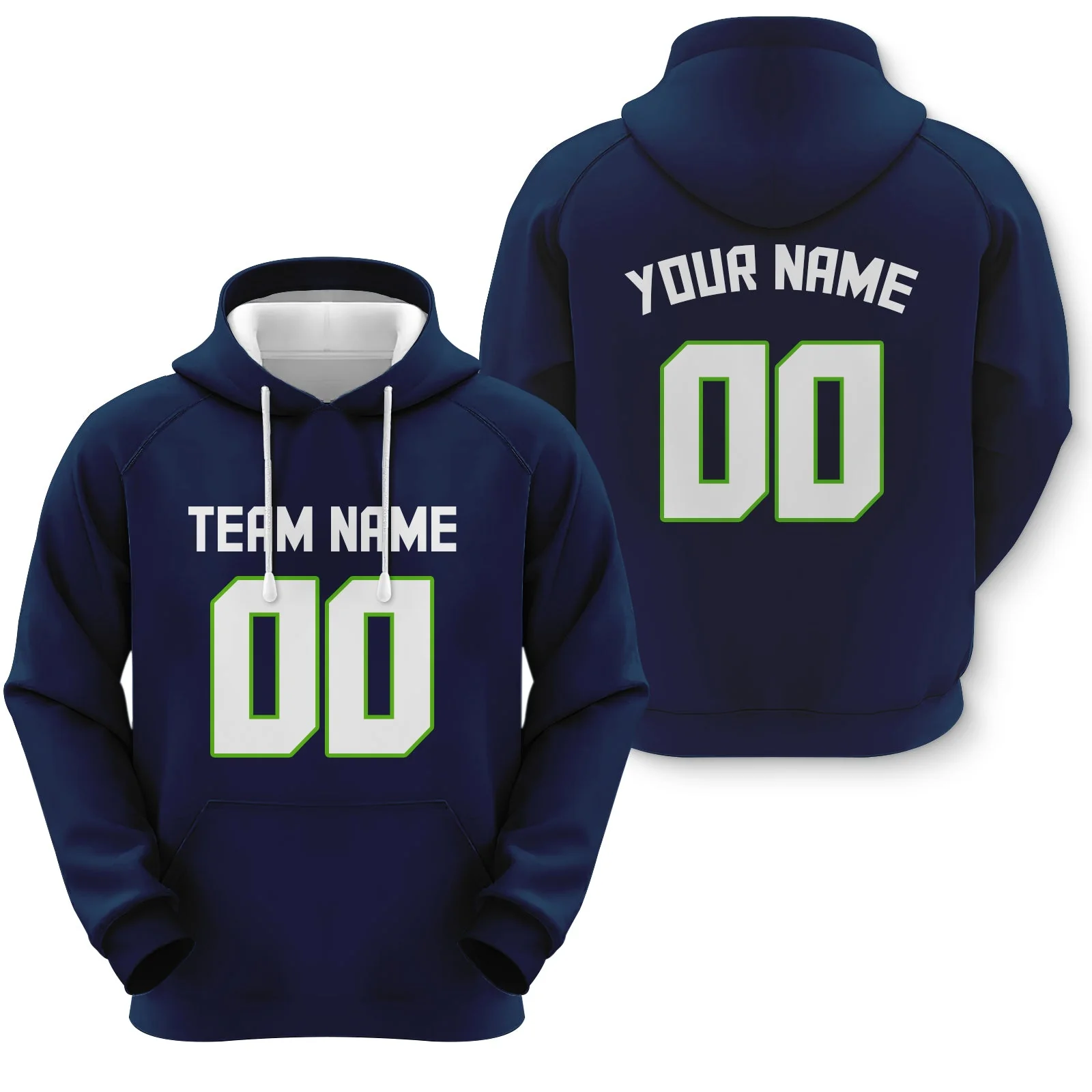 Custom Navy White-Neon Green Sports Pullover Sweatshirt Football Hoodie