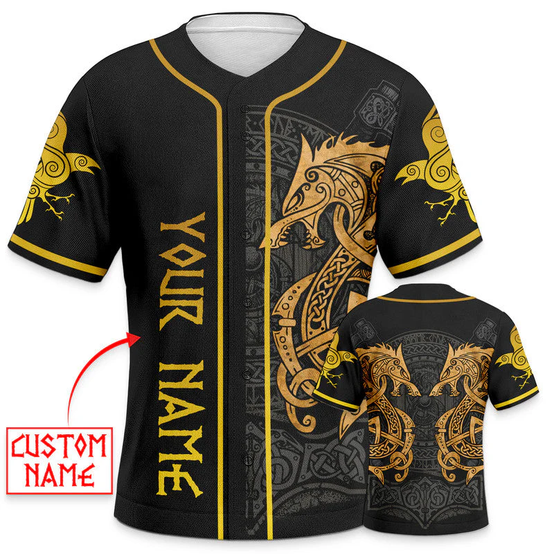 Twin Dragon Viking Yellow Tattoo Custom Baseball Jersey