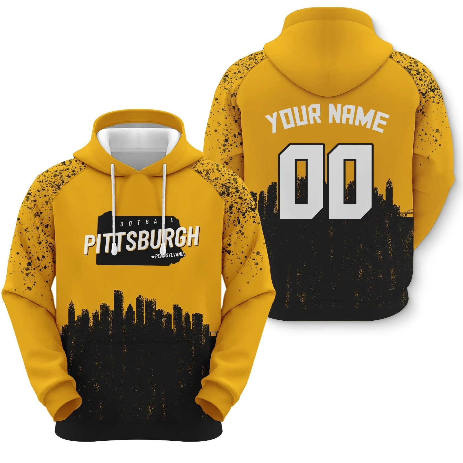 Custom Sports Pullover  Sweatshirt Football Graffiti City Map Pittsburgh Fashion Hoodie