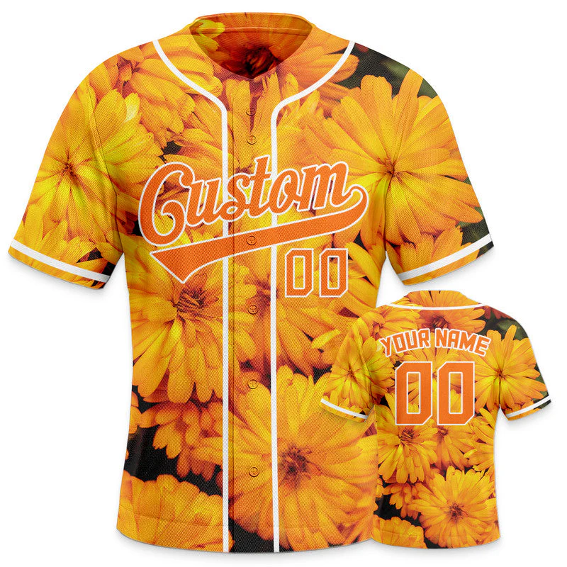 Custom Gold-White 3D Pattern Design Marigold Authentic Baseball Jersey