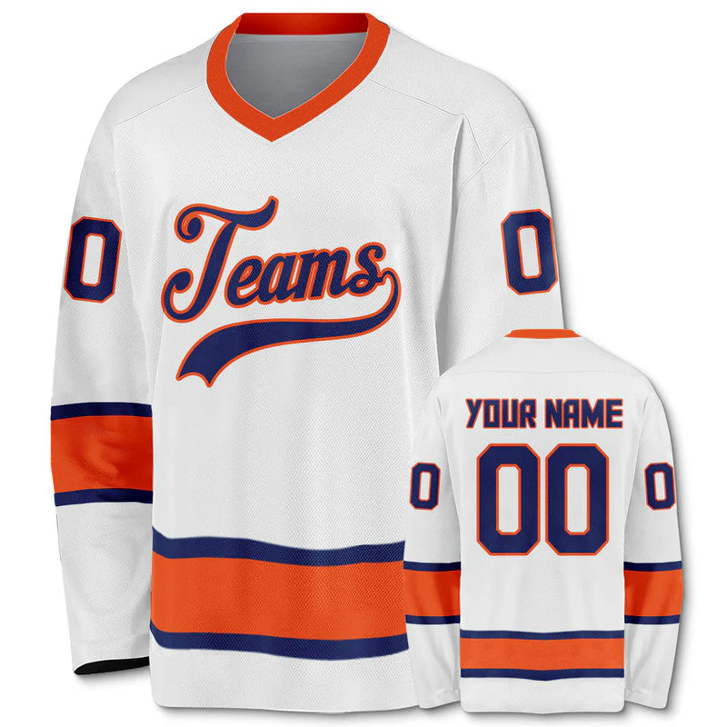 Custom White Royal-Orange Authentic Hockey Jersey