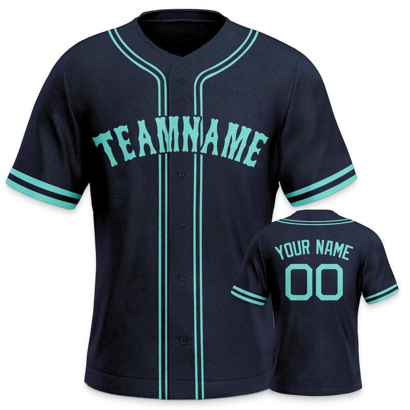Custom Navy Aqua Authentic Baseball Jersey-2