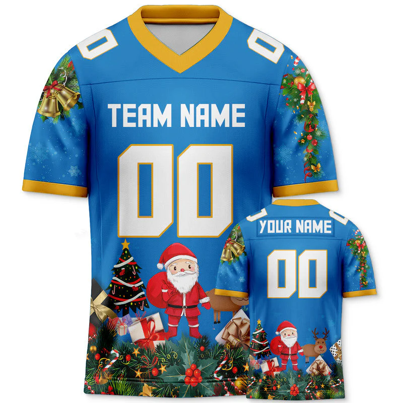 CHRISTMAS DAY CUSTOM POWDER BLUE WHITE-GOLD SANTA CLAUS AUTHENTIC FOOTBALL JERSEY