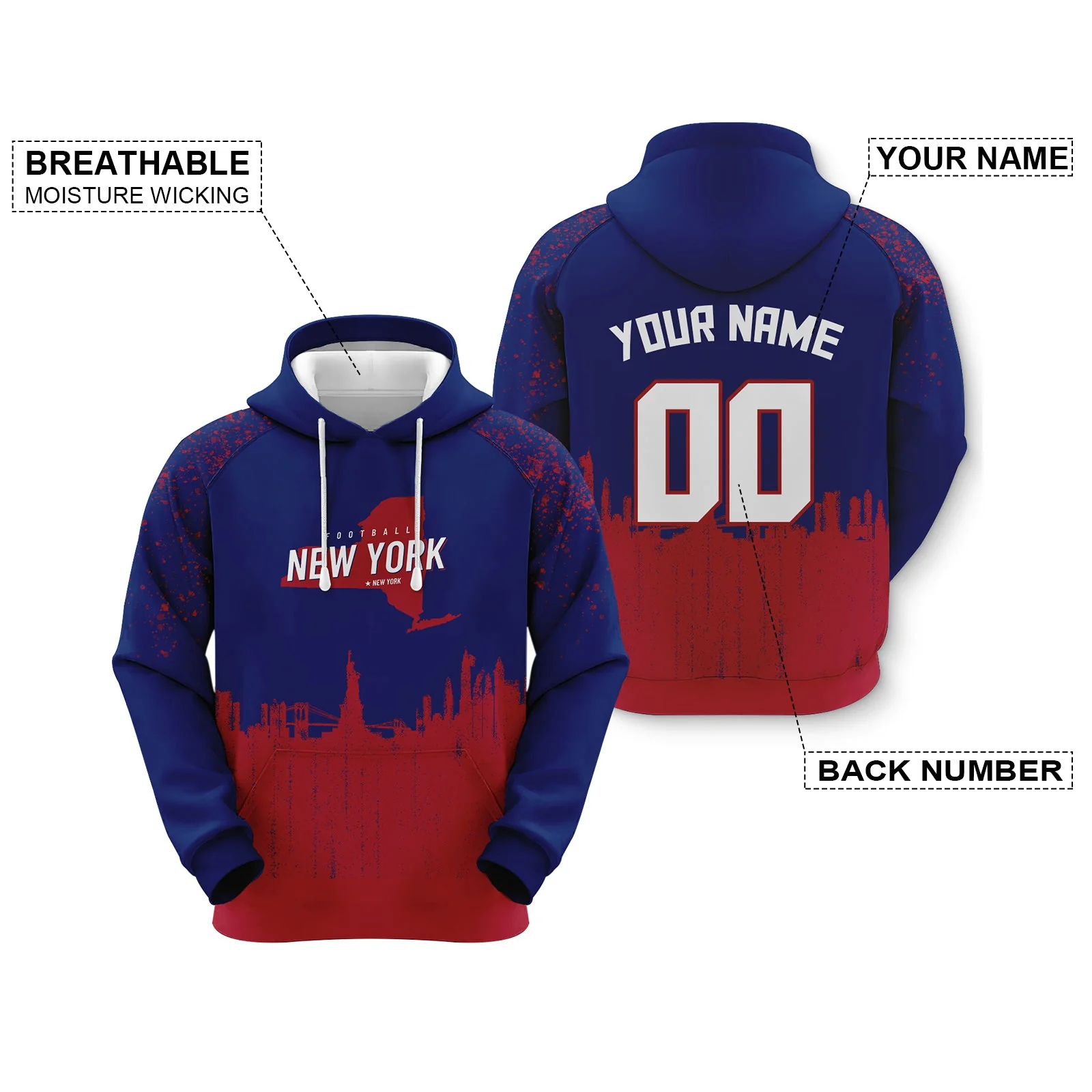 Custom Sports Pullover Sweatshirt Football Graffiti City Map New York Fashion  Hoodie1