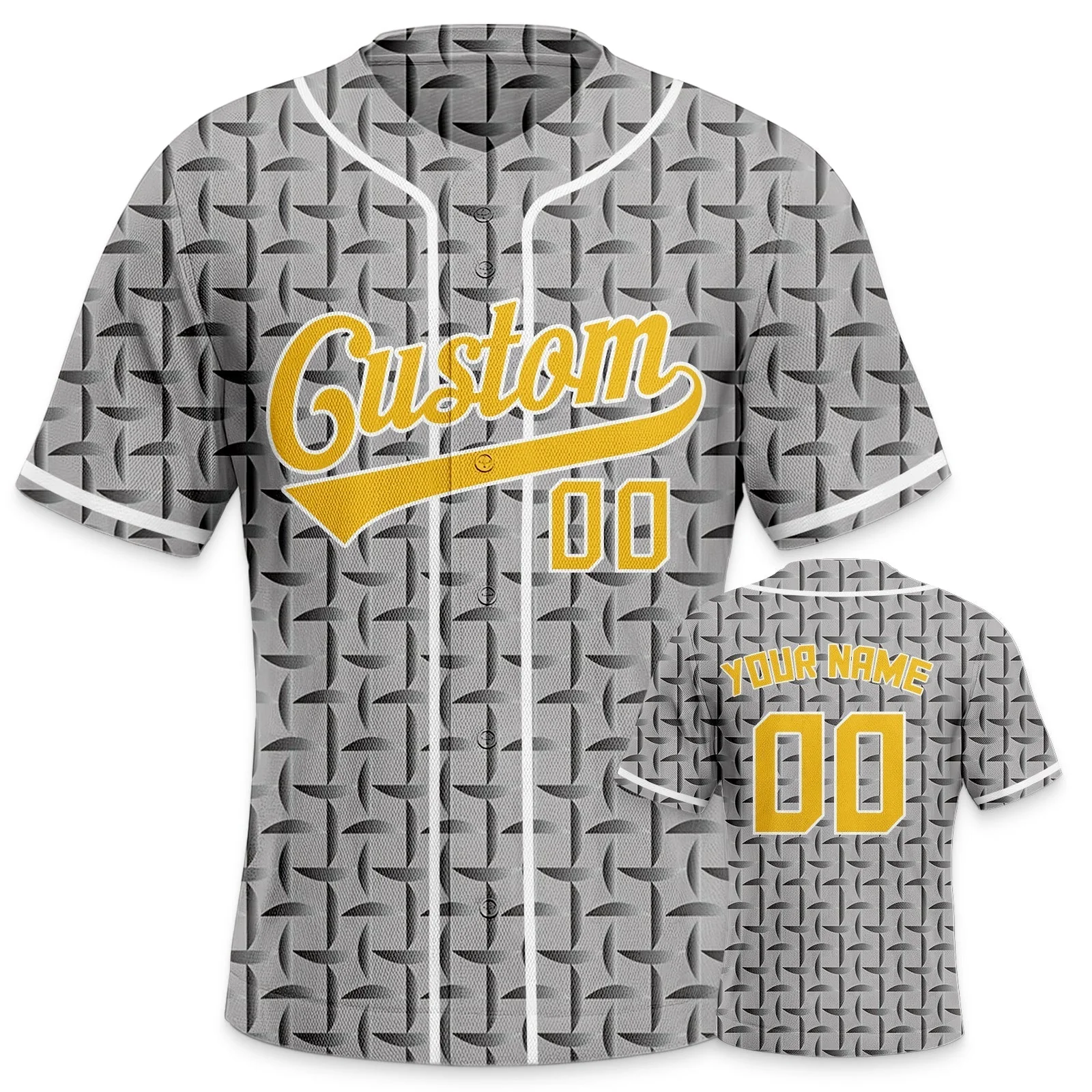 Custom Gray Gold-White 3D Pattern Design Authentic Baseball Jersey
