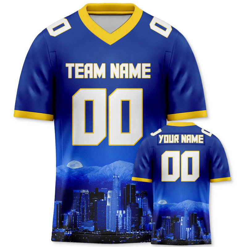 Custom 3D City Night Royal White-Gold Authentic Football Silhouette Jersey