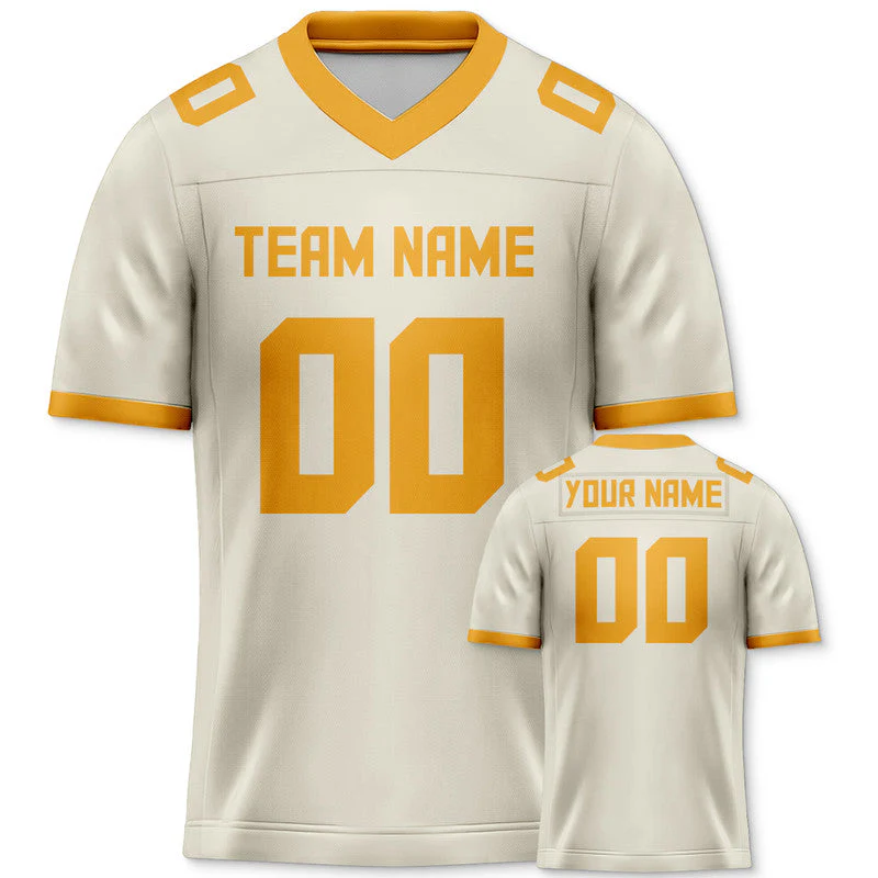 Custom Cream Gold Mesh Authentic Football Jersey