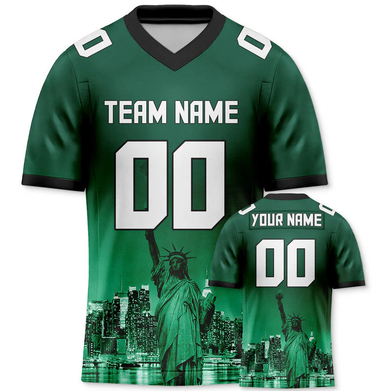 Custom 3D City Night Green White-Black Authentic Football Silhouette Jersey