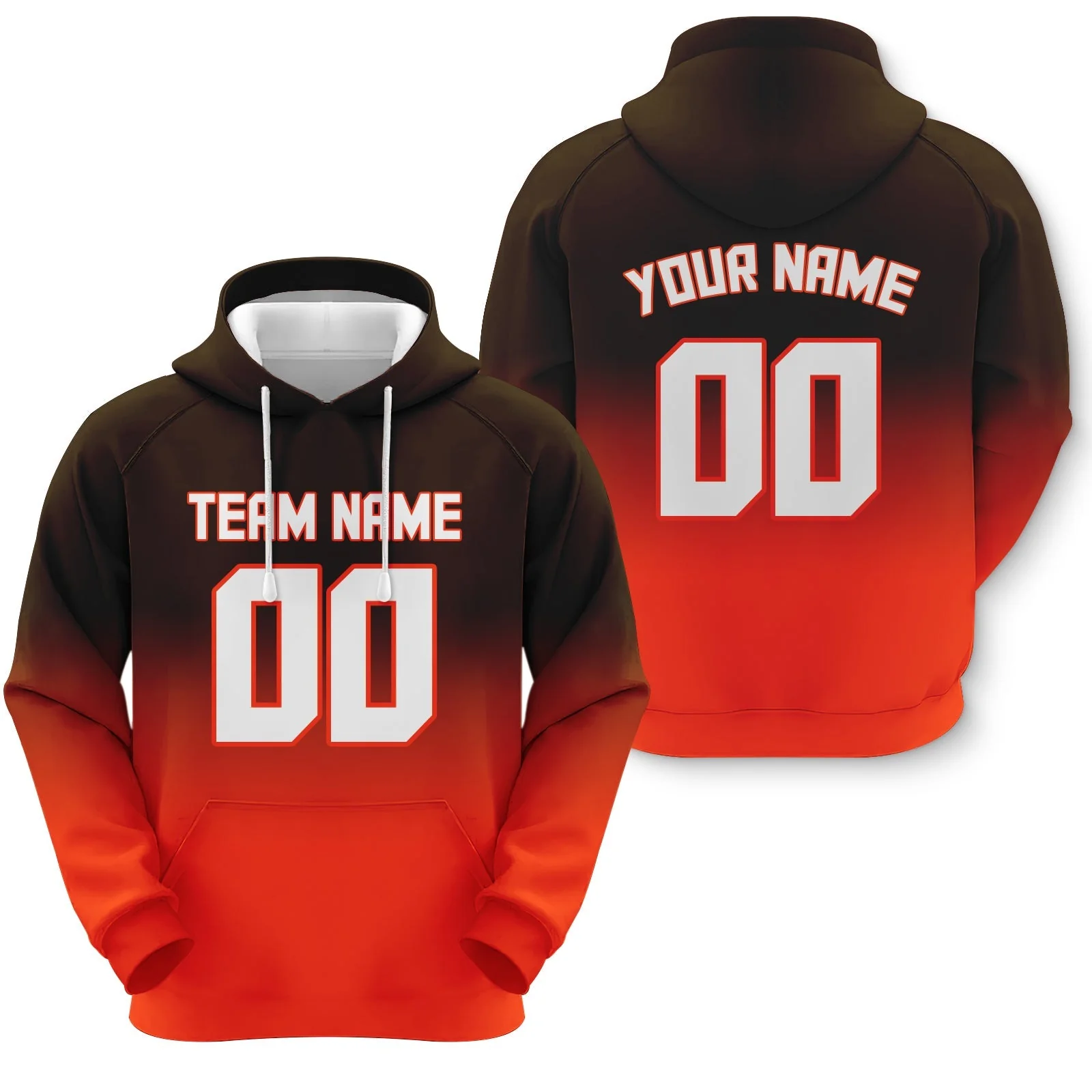 Custom Brown White-Orange Sports Pullover  Sweatshirt Split  Fashion Football Hoodie