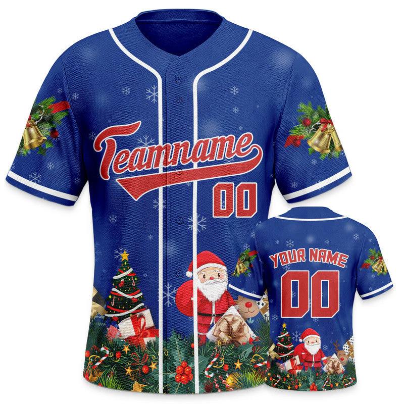 Christmas Day Custom Royal Red-White Santa Claus Authentic Baseball Jersey2