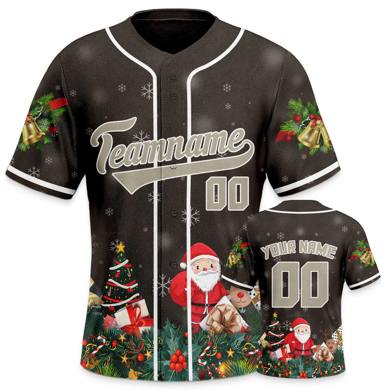 Christmas Day Custom Brown Old Gold-White Santa Claus Authentic Baseball Jersey