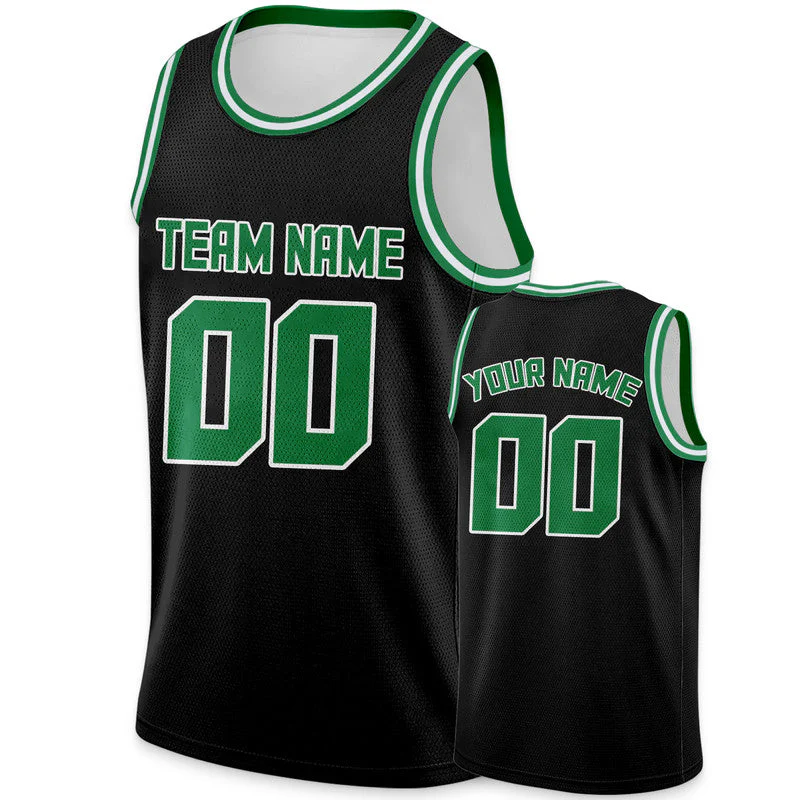 Custom Black Green Round Neck Rib-Knit Basketball Jersey