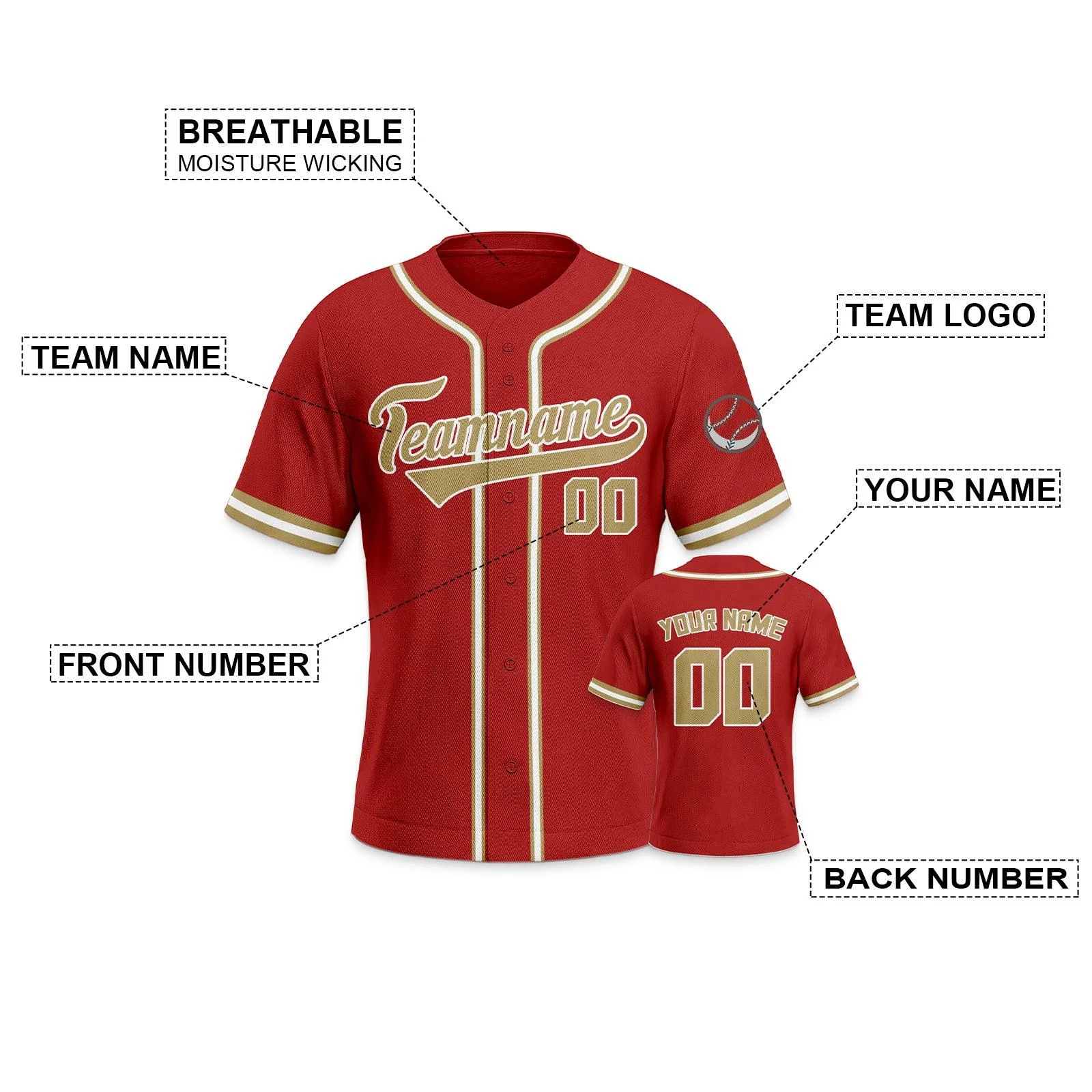 Custom Red Gold-White Authentic Classic Baseball Jersey