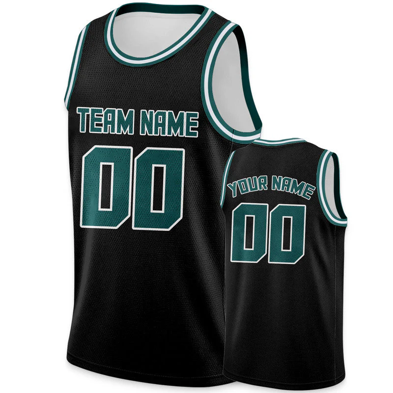 Custom Black Aqua Round Neck Rib-Knit Basketball Jersey