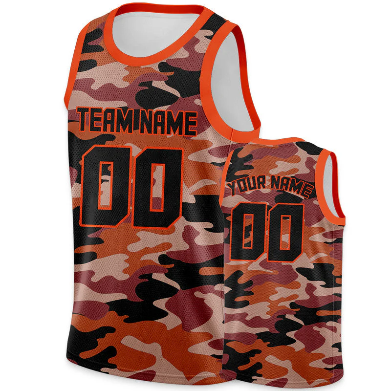 Custom Camo Black-Orange Authentic Salute To Service Basketball Jersey