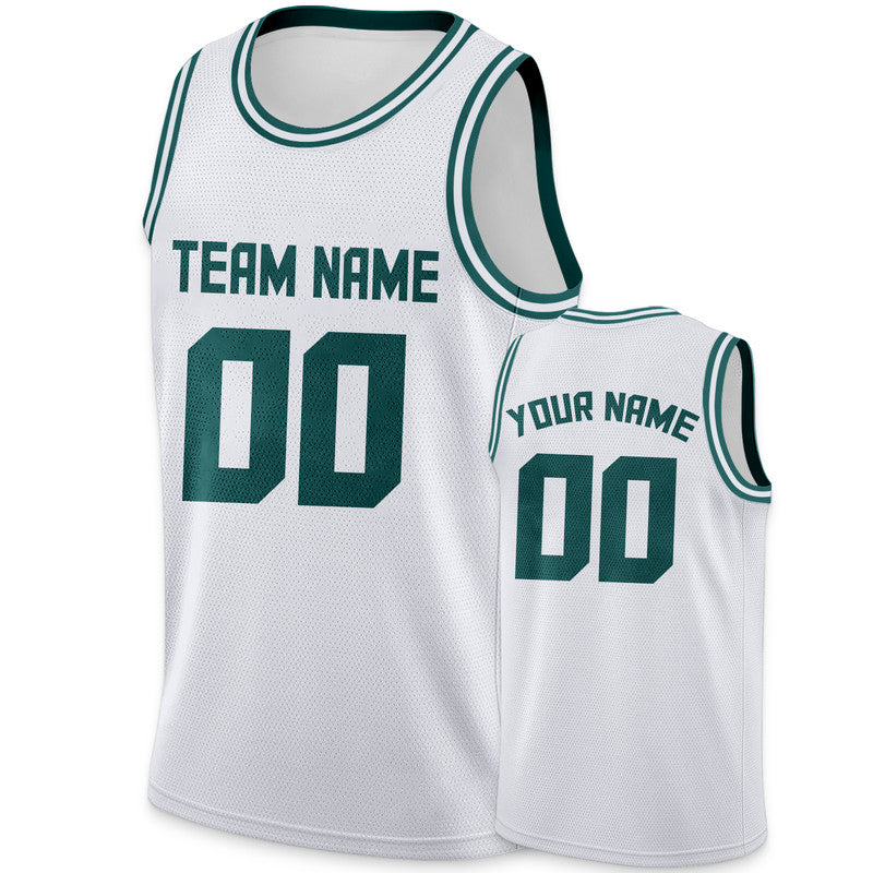 Custom White Aqua Round Neck Rib-Knit Basketball Jersey